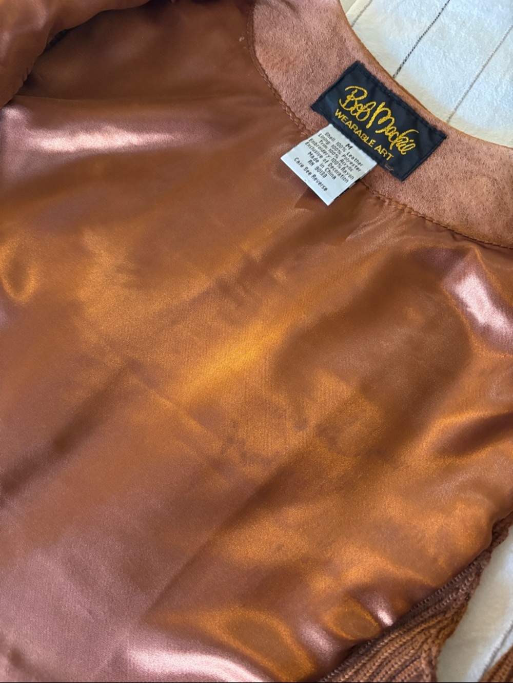 Bob Mackie Brown Suede Embroidered Zip-Front Vest REAL LEATHER - Picture 7 of 8